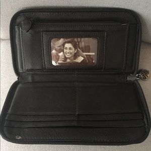 Brighton chocolate brwn croc patent leather wallet